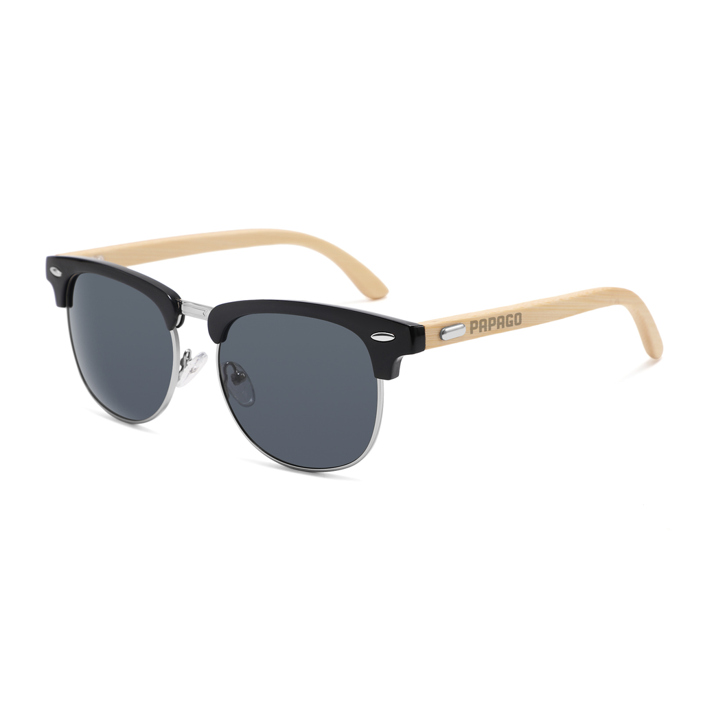 Handmade Papago Twilight Apaches sunglasses with recycled wooden frames and dark lenses, showcasing eco-friendly eyewear style.