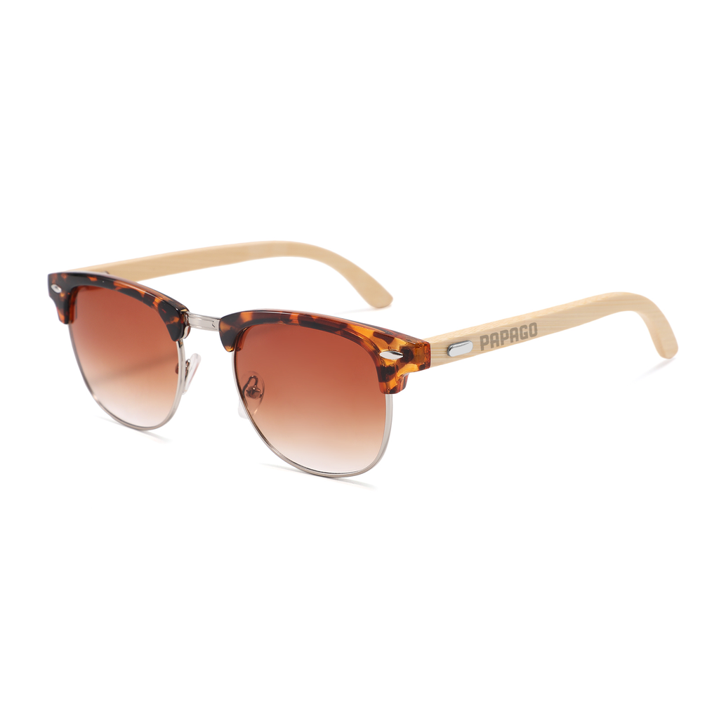 Papago Tortoise Apaches sunglasses with handmade recycled wooden frames, featuring a classic tortoise shell design.