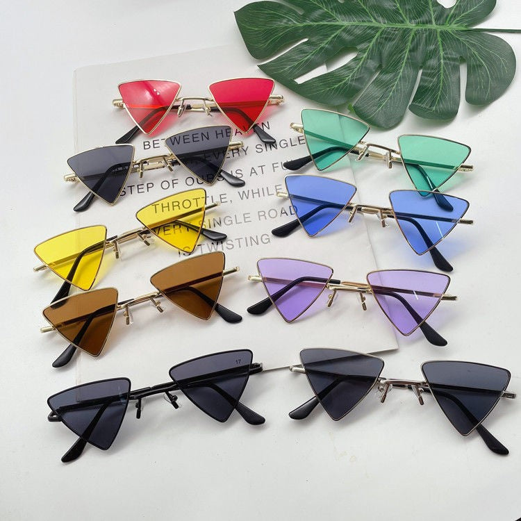 Stevvex Triangle Cat Eye Rimless Sunglasses – UV400 Vintage