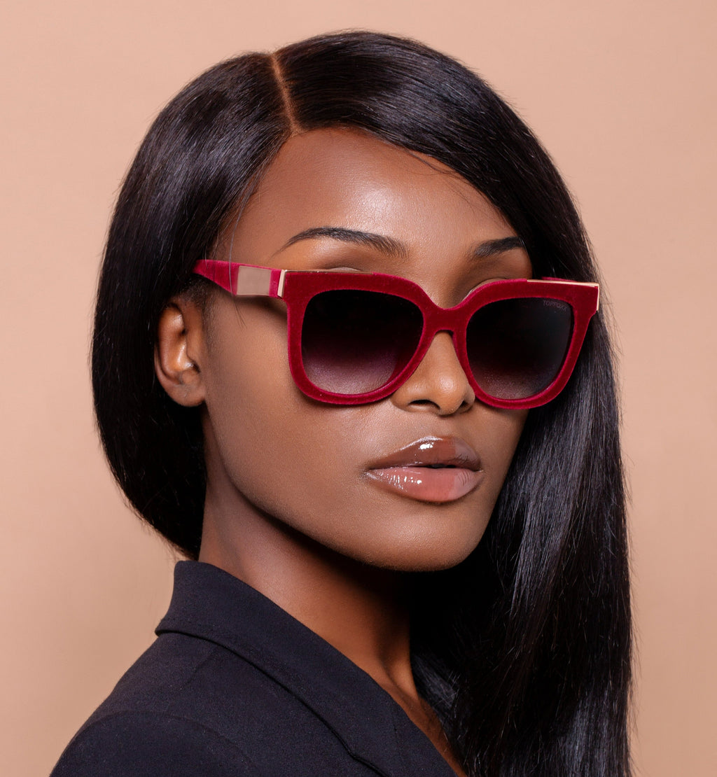 Coco Red Velvet Wayfarer Sunglasses — Bold Frames, UV400 Protection