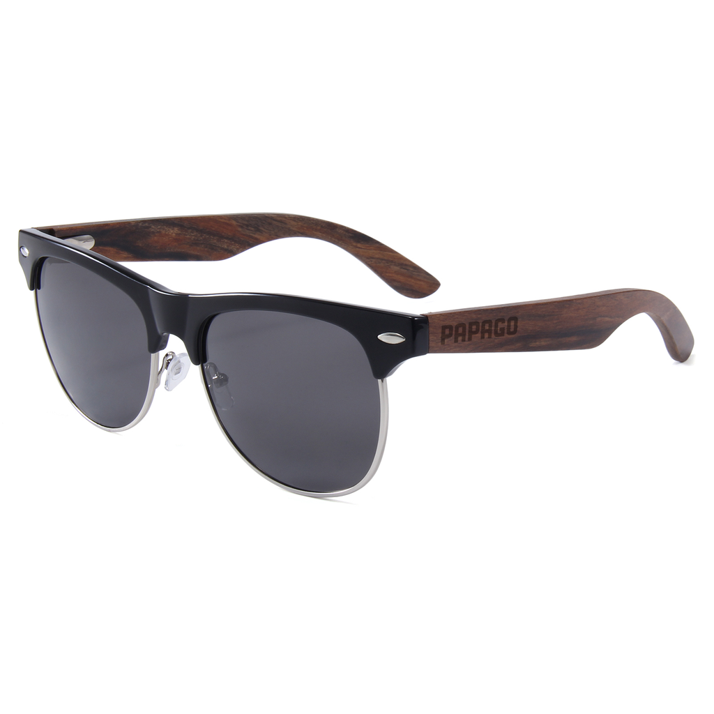 Handmade Papago Ebony Wood Newberries sunglasses with recycled wooden frames and dark tinted lenses.