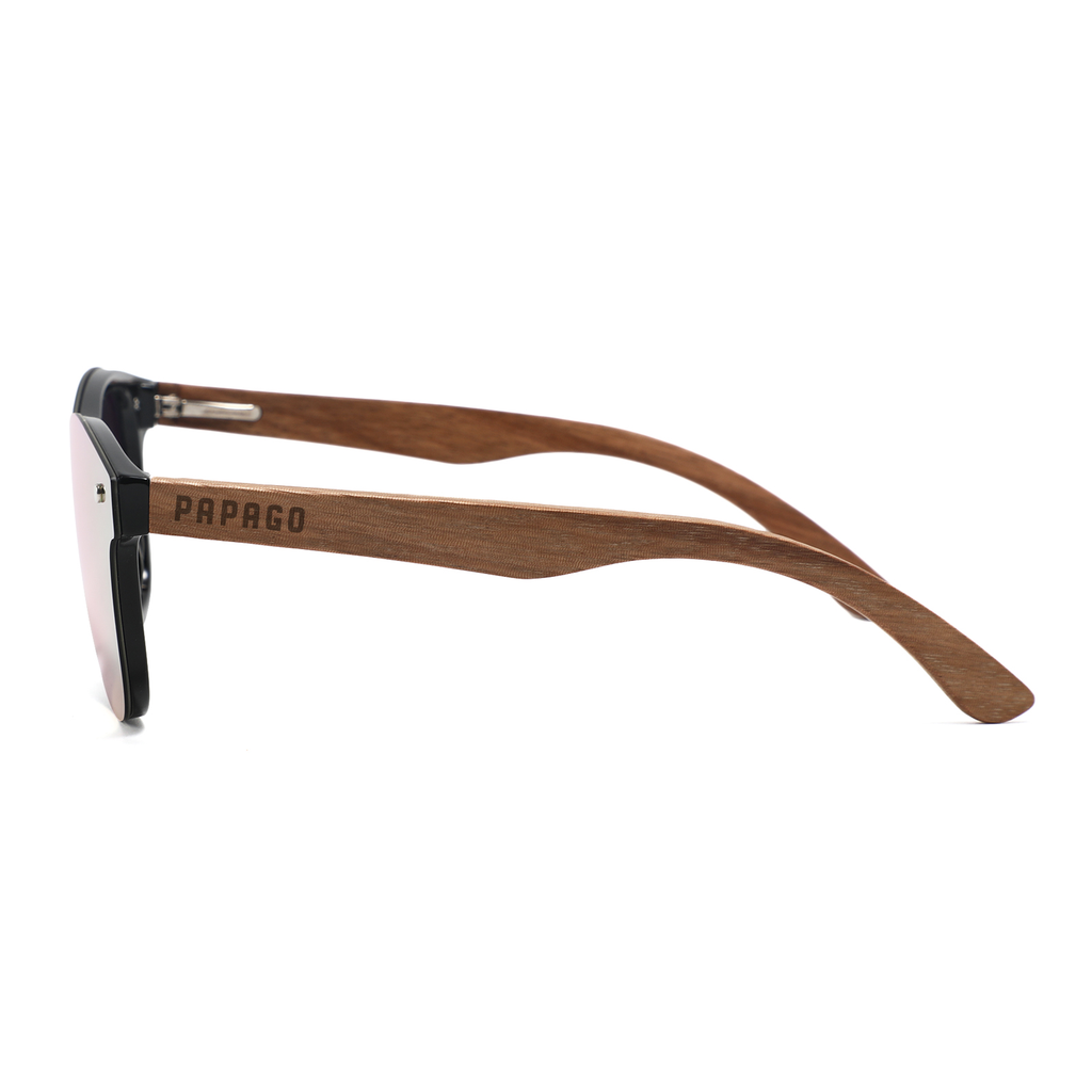 Papago Coral Ventures sunglasses logo on a sleek frame, showcasing stylish eyewear design and brand branding.