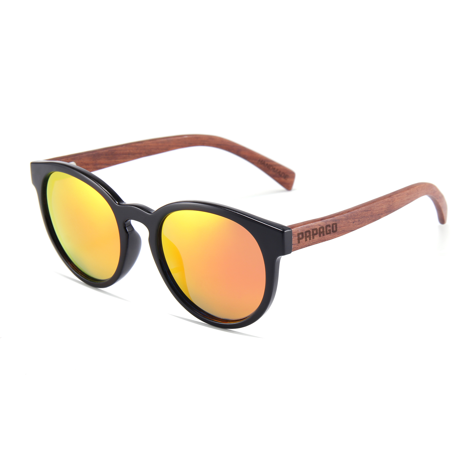 Papago Arriva Lidos sunglasses with handmade recycled wooden frames, featuring stylish design and natural wood grain details.