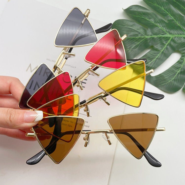 Stevvex Triangle Cat Eye Rimless Sunglasses – UV400 Vintage