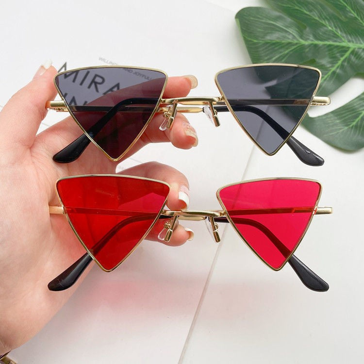 Stevvex Triangle Cat Eye Rimless Sunglasses – UV400 Vintage