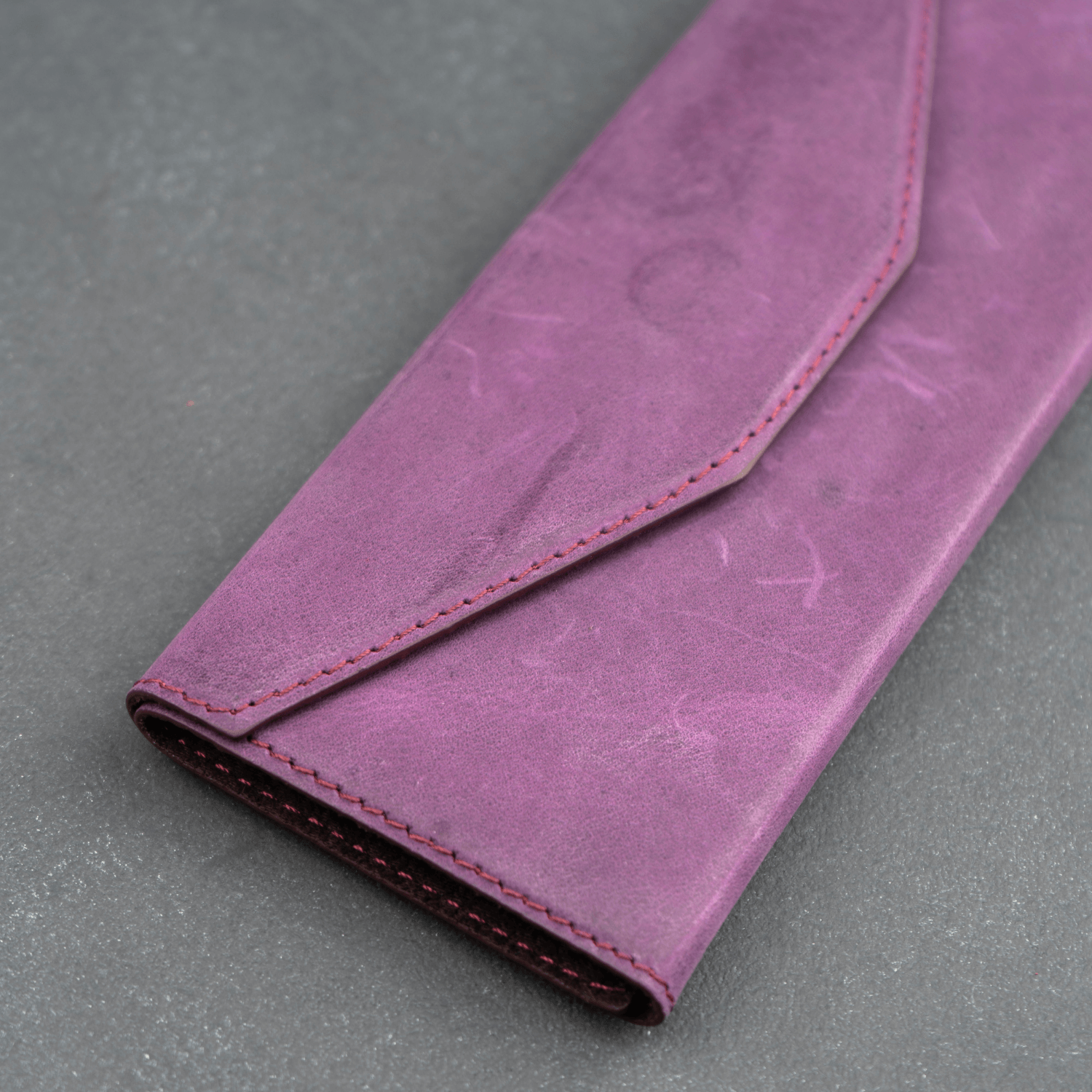 Purple luxury leather sunglasses case by LEATHERE for eyewear accessories, featuring a soft interior and sleek design.