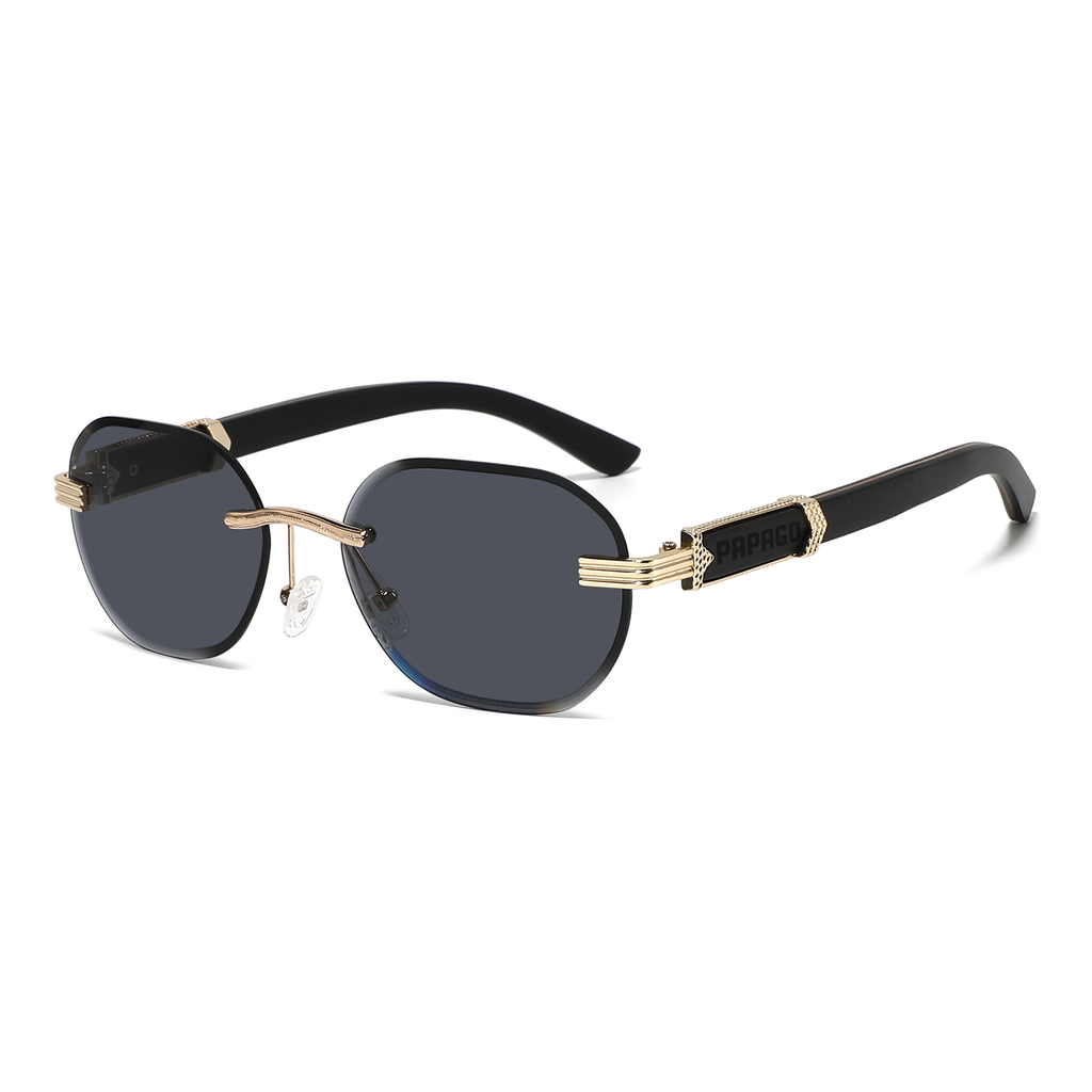 Papago Midnight Agassiz sunglasses made from handmade recycled wooden frames, featuring dark tinted lenses and eco-friendly design.