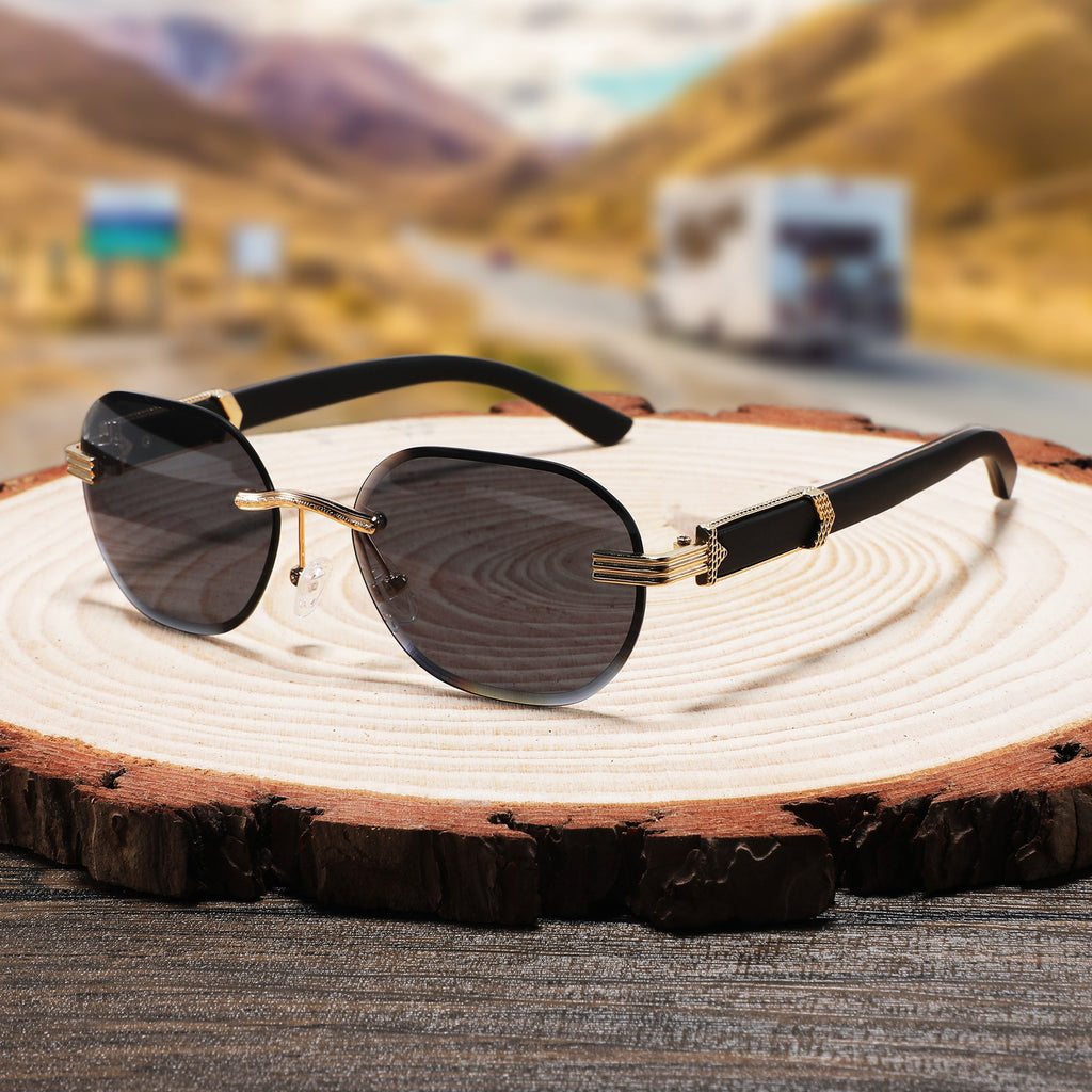 Papago Midnight Agassiz sunglasses with handmade recycled wooden frames and dark tinted lenses, stylish and eco-friendly eyewear.