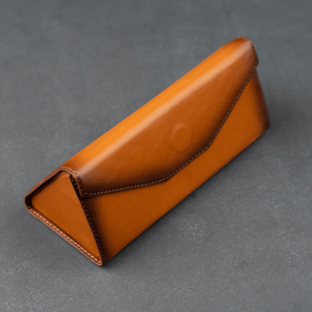Rustic brown leather sunglasses case by LEATHERE, stylish eyewear accessory with soft interior for protection.