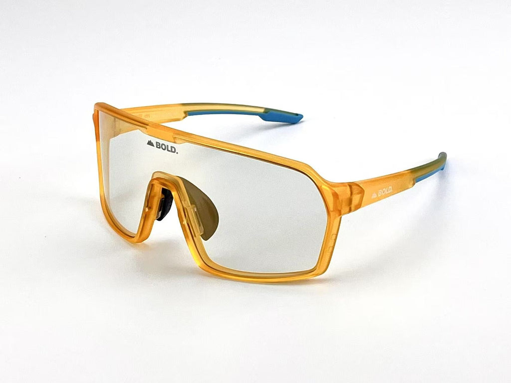 Boldouterwear Drift Photochromic sunglasses with dark tinted lenses, sporty frame, perfect for outdoor use and variable lighting conditions.