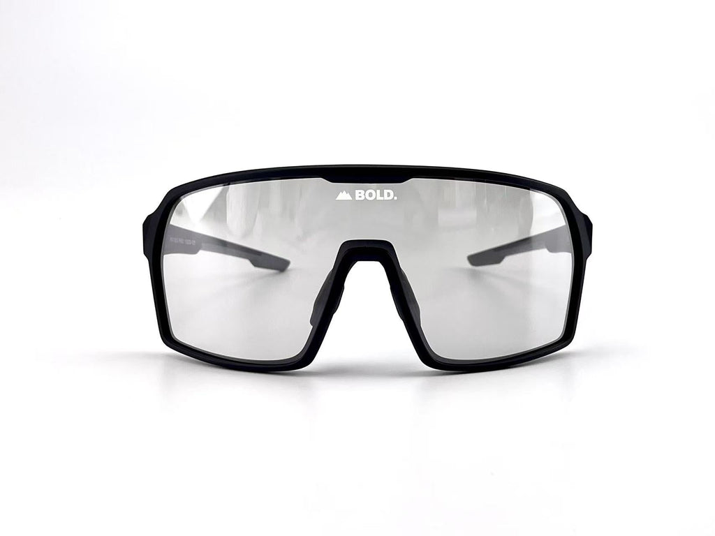 Boldouterwear BOLD Drift photochromic sunglasses with outdoor-ready tinted lenses and sleek black frames.