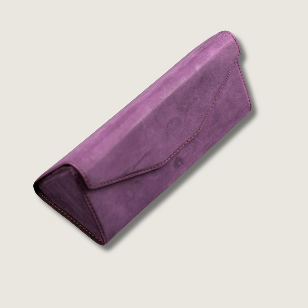 Luxury purple leather sunglasses case by LEATHERE, designed for eyewear accessories with a sleek, protective exterior.