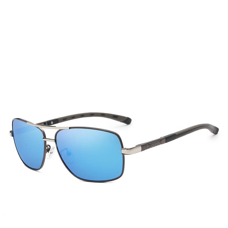 Stevvex Kingseven aluminum polarized mirror sunglasses with reflective lenses and sleek black frame.