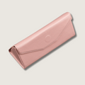 Pink luxury leather sunglasses case by LEATHERE, an elegant eyewear accessory for protecting sunglasses.