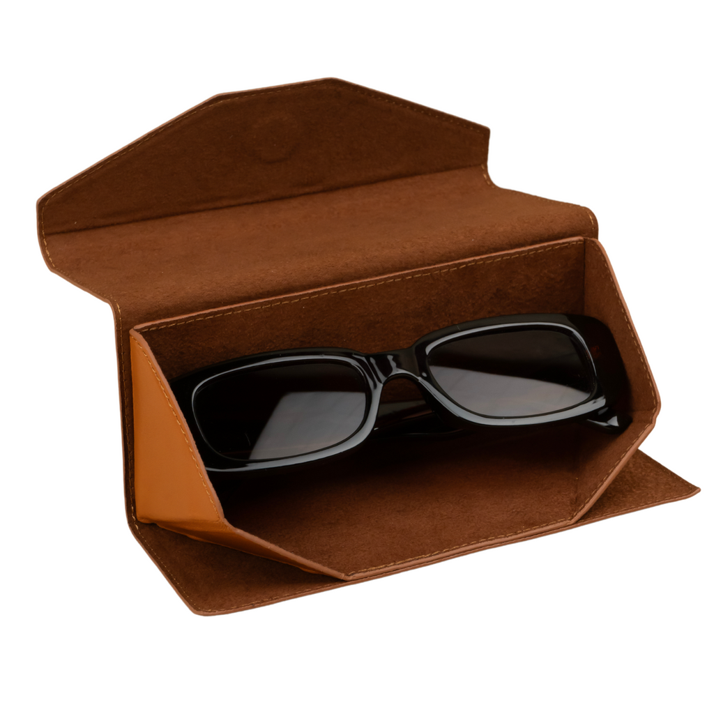Rustic brown leather sunglasses case by LEATHERE, designed for eyewear accessories, with a sleek, durable leather exterior.