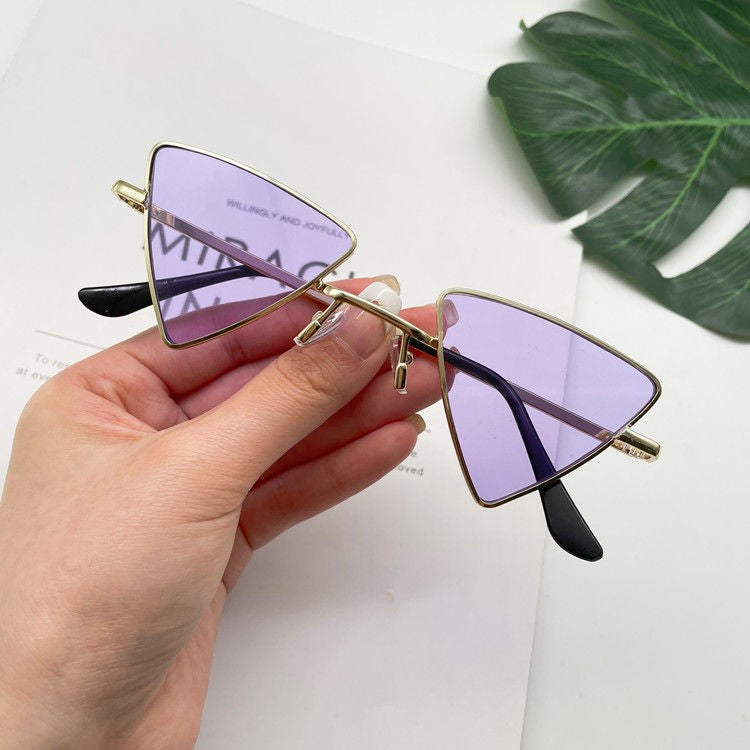 Stevvex Triangle Cat Eye Rimless Sunglasses – UV400 Vintage