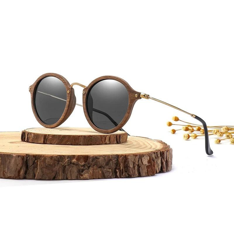 Modern ultralight unisex polarized wooden sunglasses with dark lenses and sleek frame, designed by Stevvex.