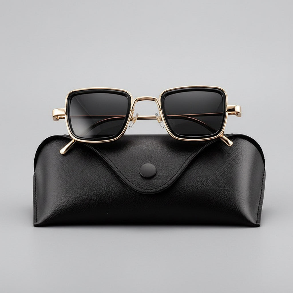 Vintage retro steampunk sunglasses by Stevvex with metal frames and tinted lenses, stylishly displayed.