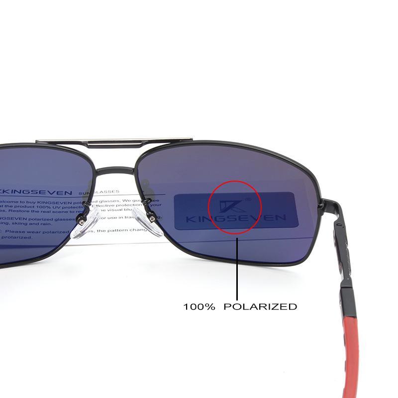 Stevvex Kingseven aluminum polarized mirror sunglasses with reflective lenses and sleek black frame showing stylish design