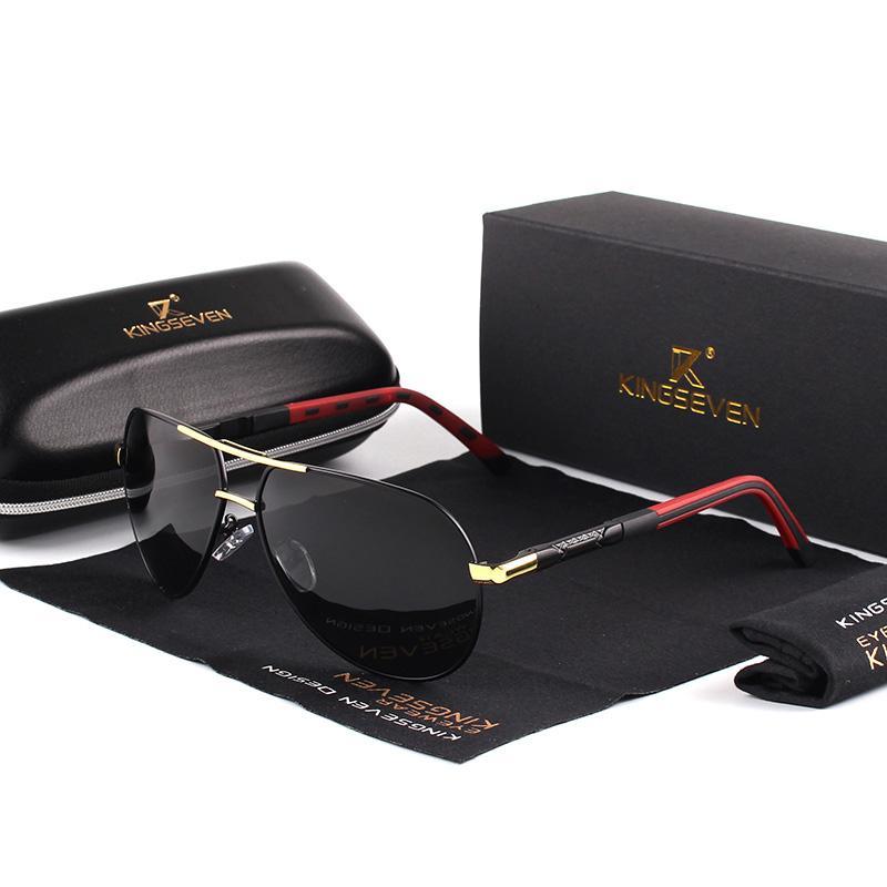 Luxury Stevvex men's aluminum retro aviation polarized sunglasses with dark tinted lenses and sleek frame design.