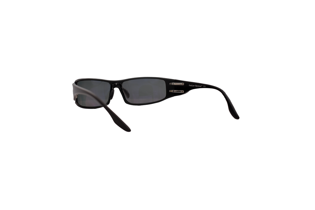 OutLaw Eyewear Fugitive TAC military polarized sunglasses with black frame and gray lenses, designed for outdoor and tactical use.
