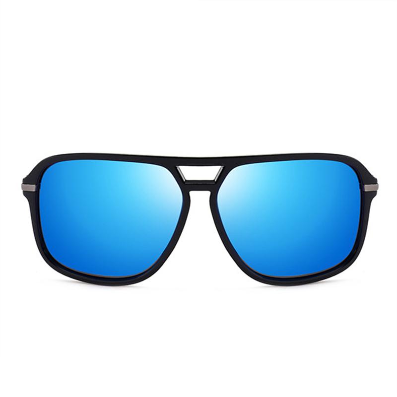 Stevvex luxury polarized oversized mirror UV400 sunglasses with reflective lenses and thick black frames.