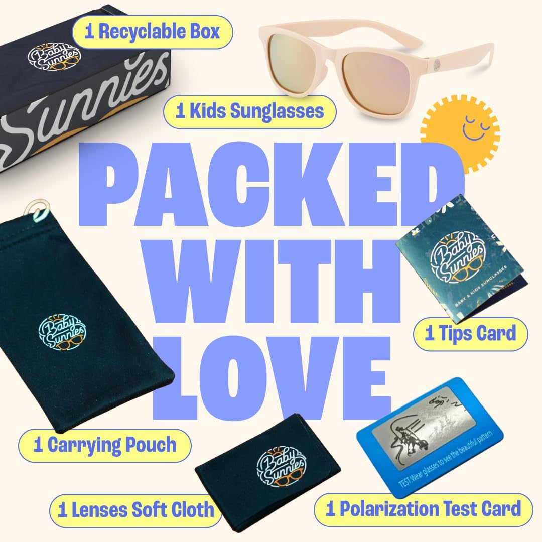 Unbreakable polarized toddler sunglasses with colorful frames and UV protection, designed for young children.