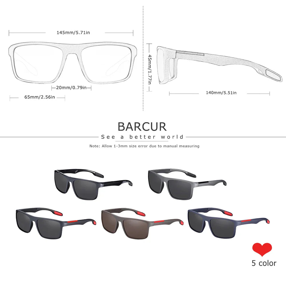 Stevvex BARCUR TR90 ultralight polarized UV400 sunglasses with sleek black frames and tinted lenses for eye protection.