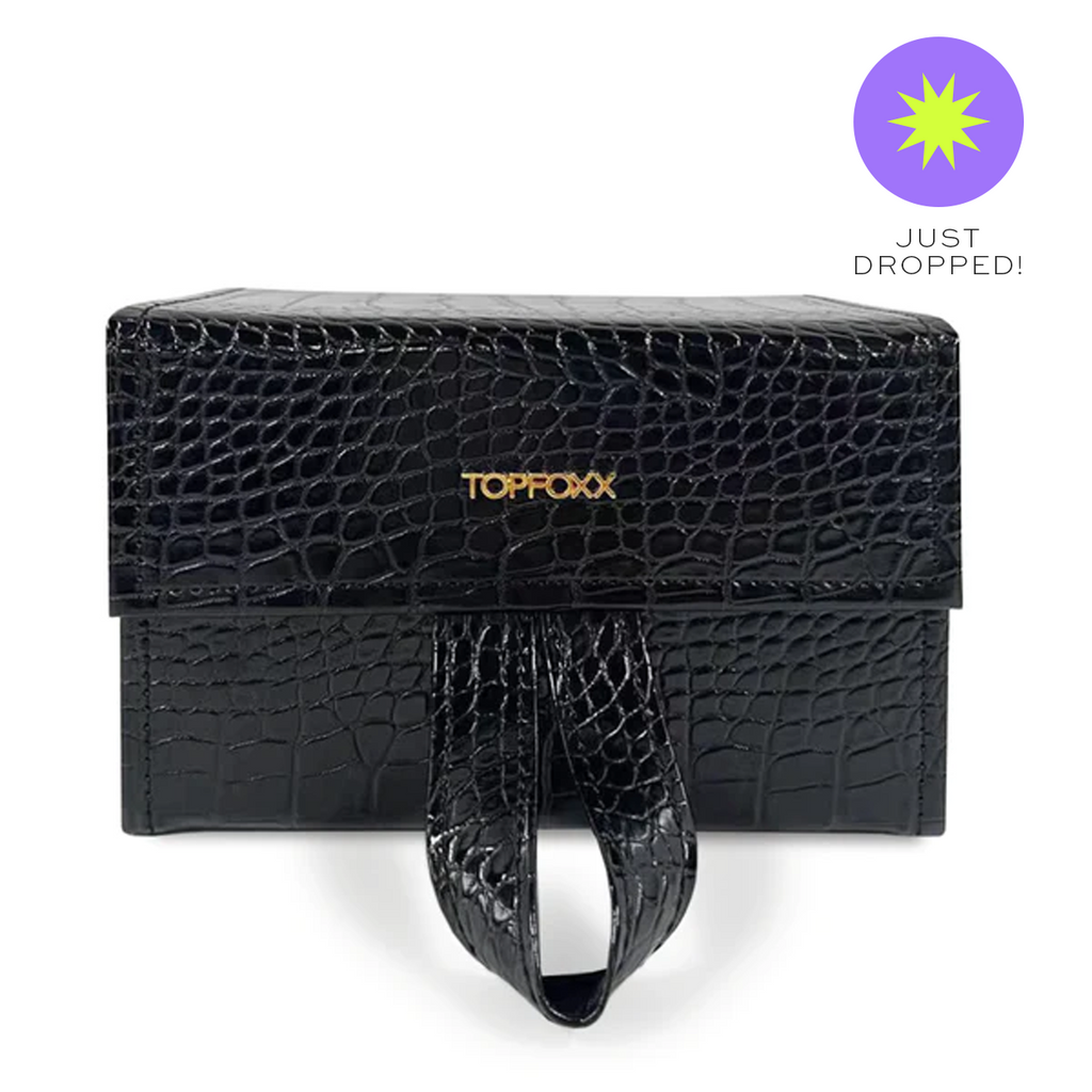 TopFoxx Black Faux Crocodile Travel Sunglasses Case — Durable & Stylish