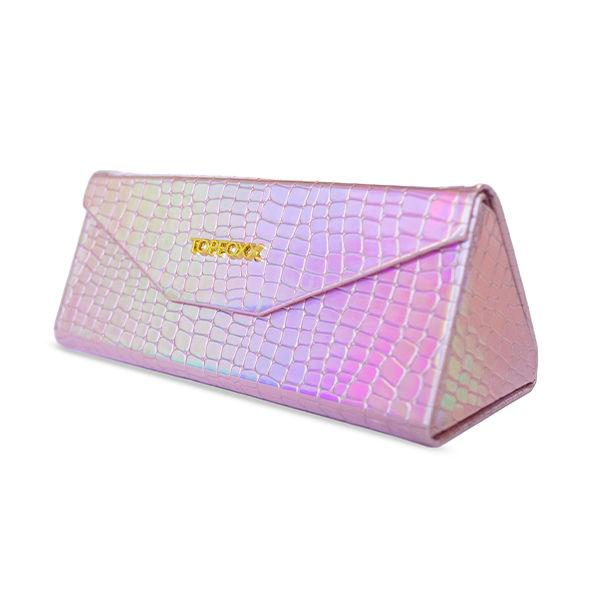 TopFoxx Pink Foldable Holographic Sunglasses Case — Iridescent & Portable