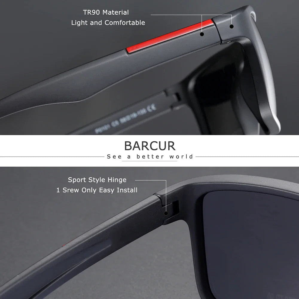 Stevvex BARCUR TR90 ultralight polarized UV400 sunglasses with sleek frame and tinted lenses, designed for sun protection and style.