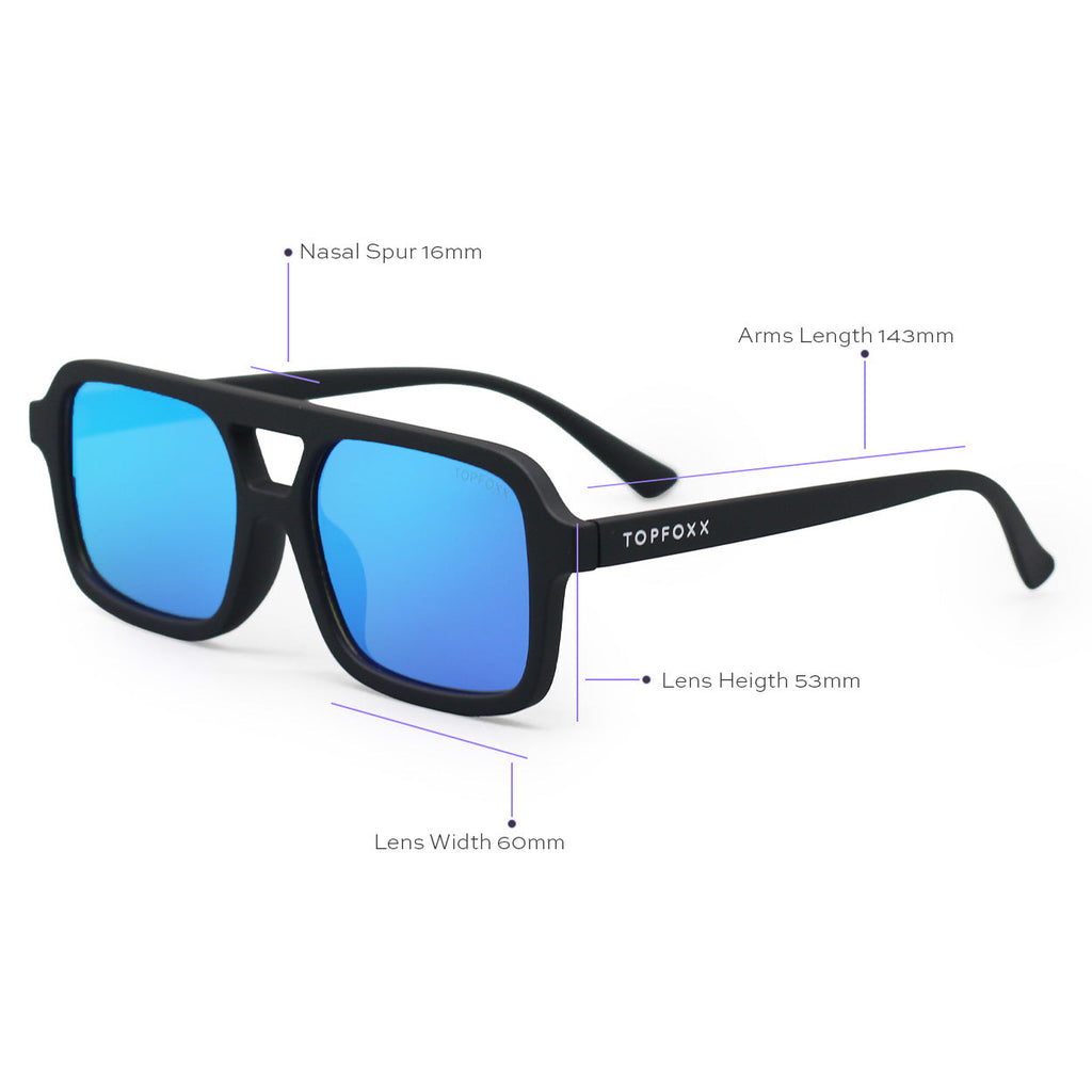 TopFoxx Atlas Mirrored Blue Square Sunglasses