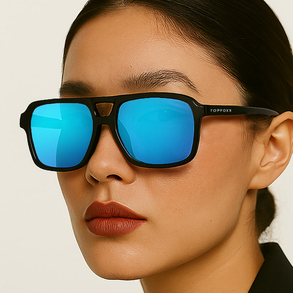 TopFoxx Atlas Mirrored Blue Square Sunglasses