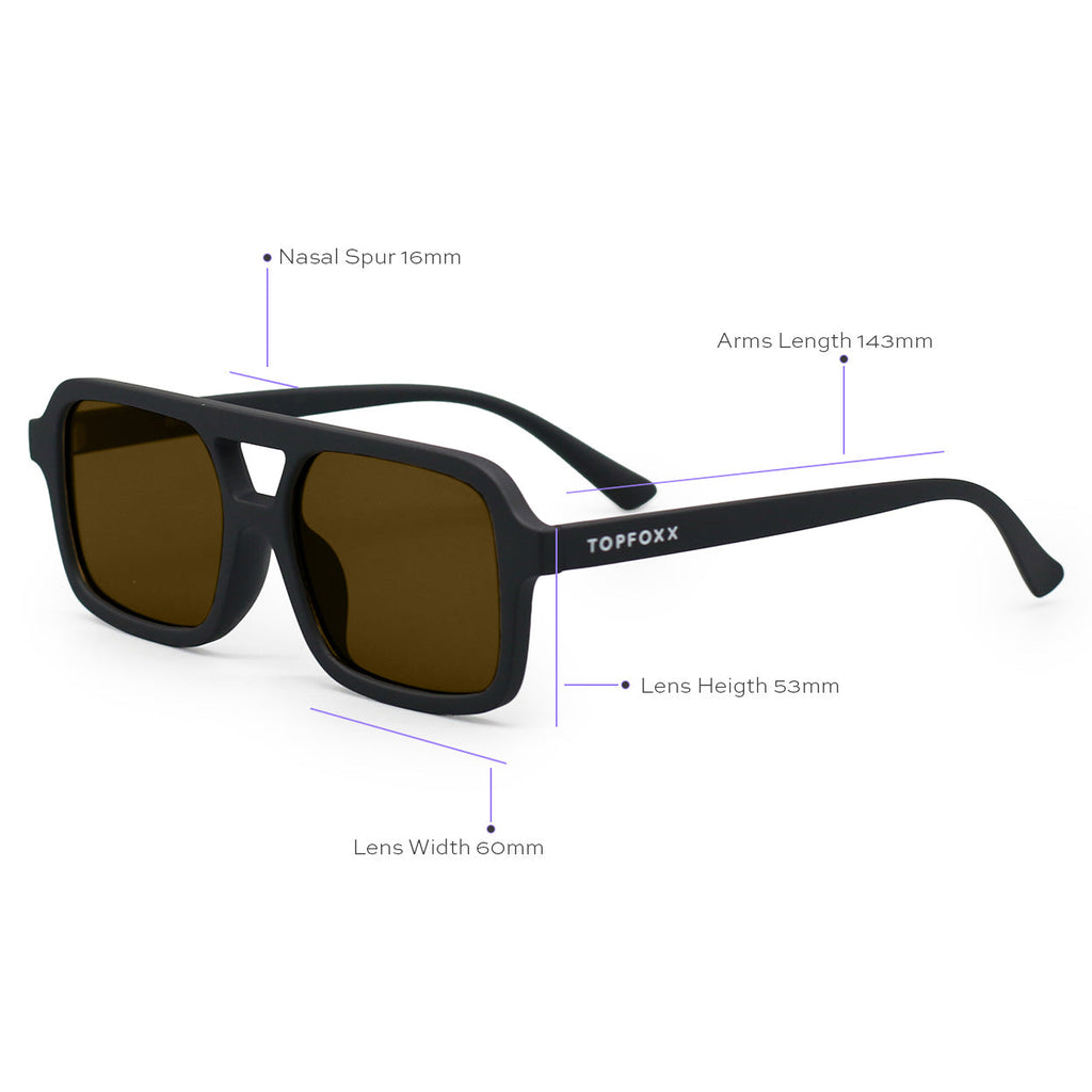 TopFoxx Atlas Black Square Sunglasses