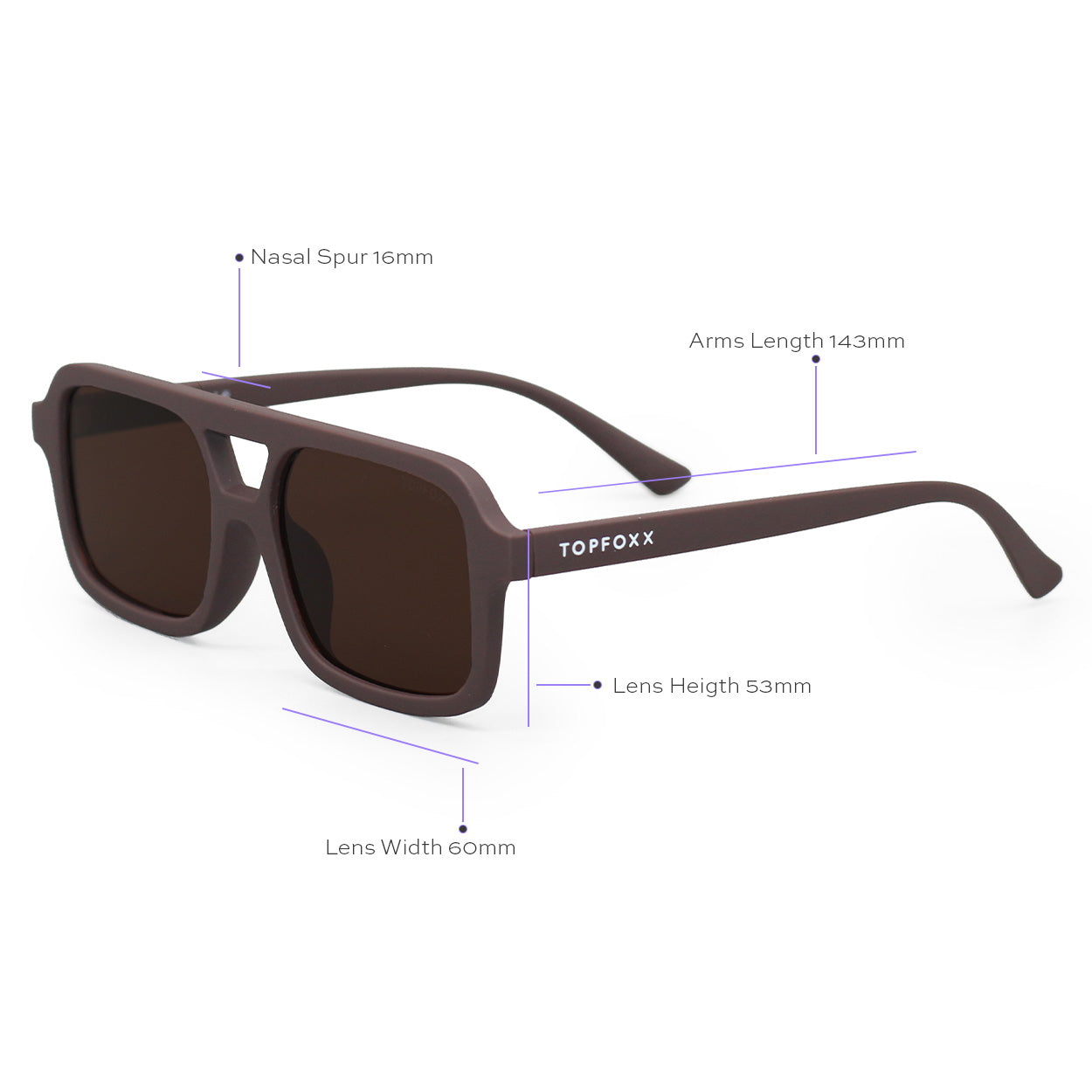 TopFoxx Atlas Brown Square Sunglasses