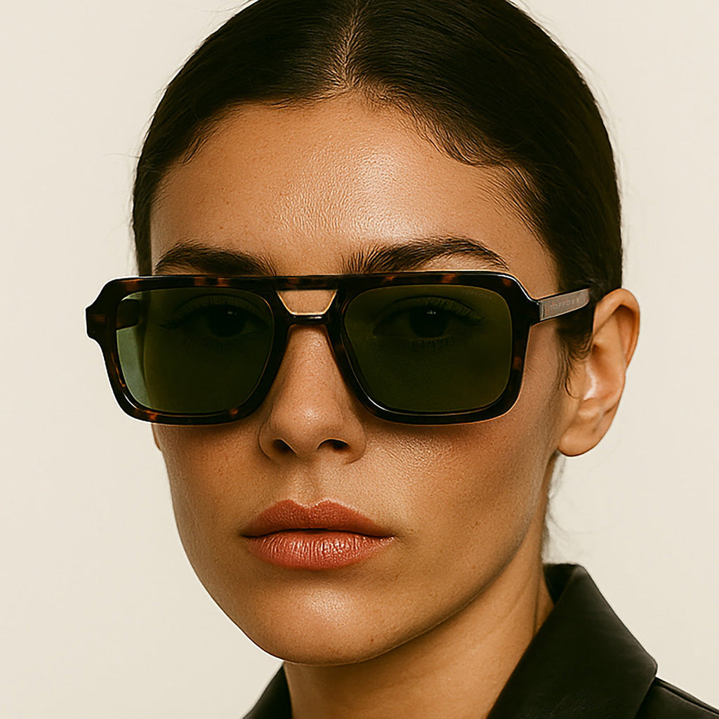 Atlas Green Tortoise Square Sunglasses — Architectural Frames, UV400 Protection