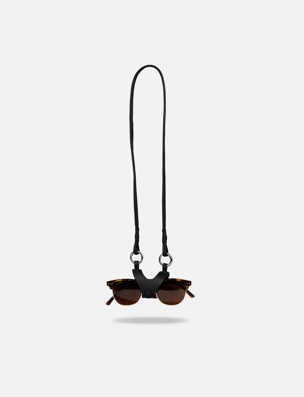 Black Austere sunglass holder with lanyard, handcrafted from upcycled leather, designed for eyewear accessories by Econock.
