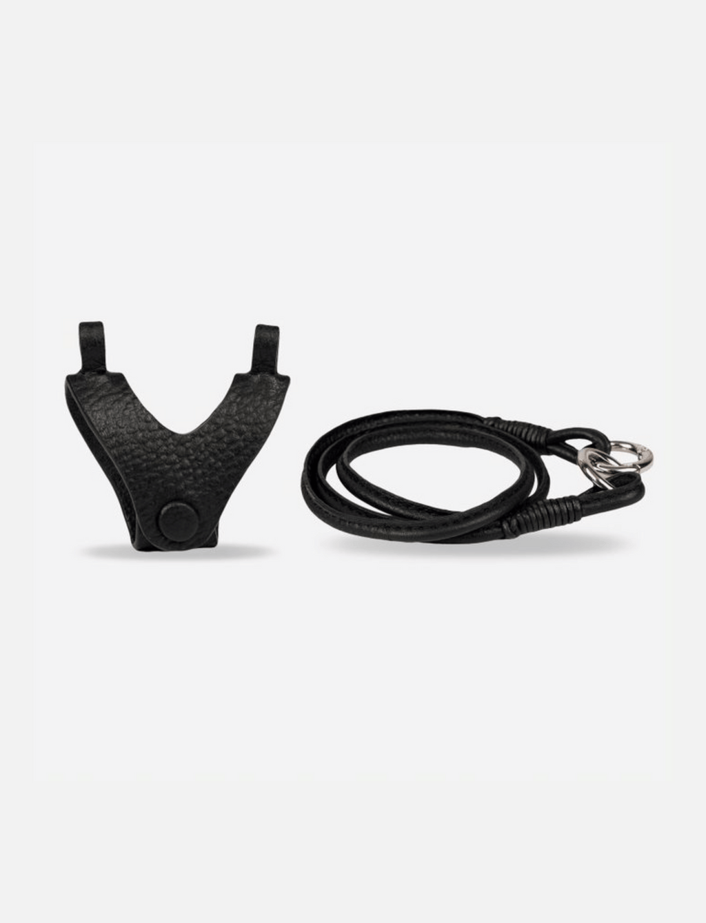 Econock Austere sunglass holder with lanyard in black upcycled leather, handcrafted eyewear accessory with secure closure.