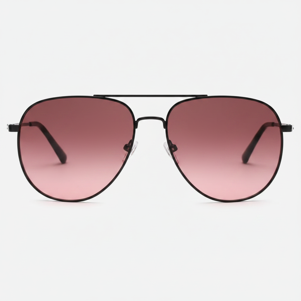 TopFoxx Farrah Black Frame Ruby Lens Square Aviator Sunglasses