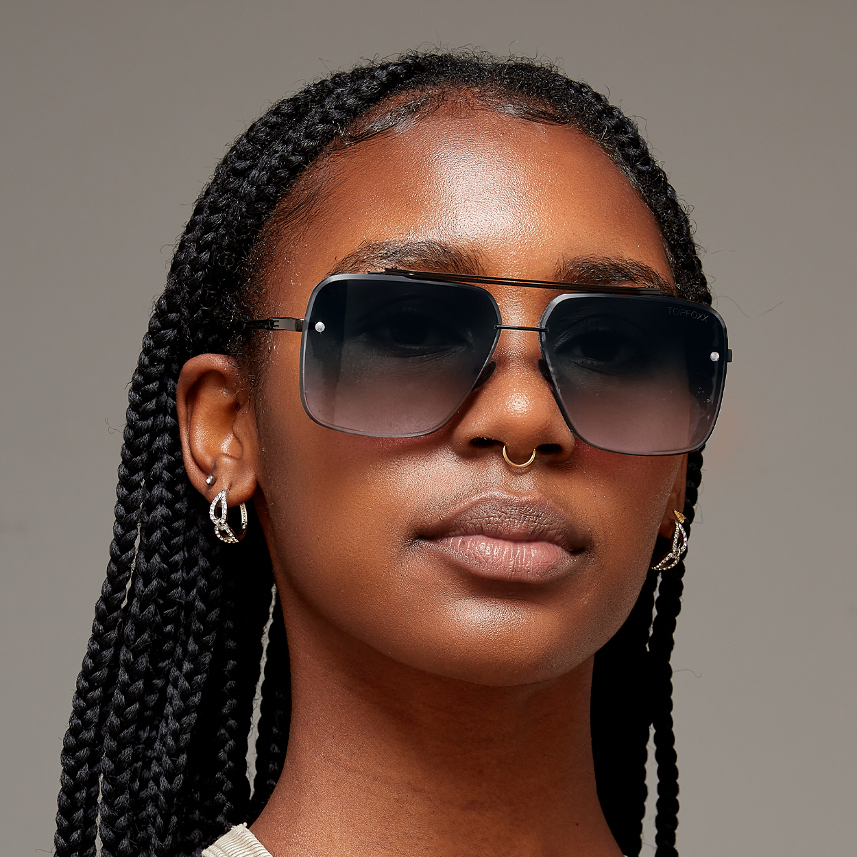 TopFoxx Bella Midnight Tangle-Free Oversized Square Aviator Sunglasses