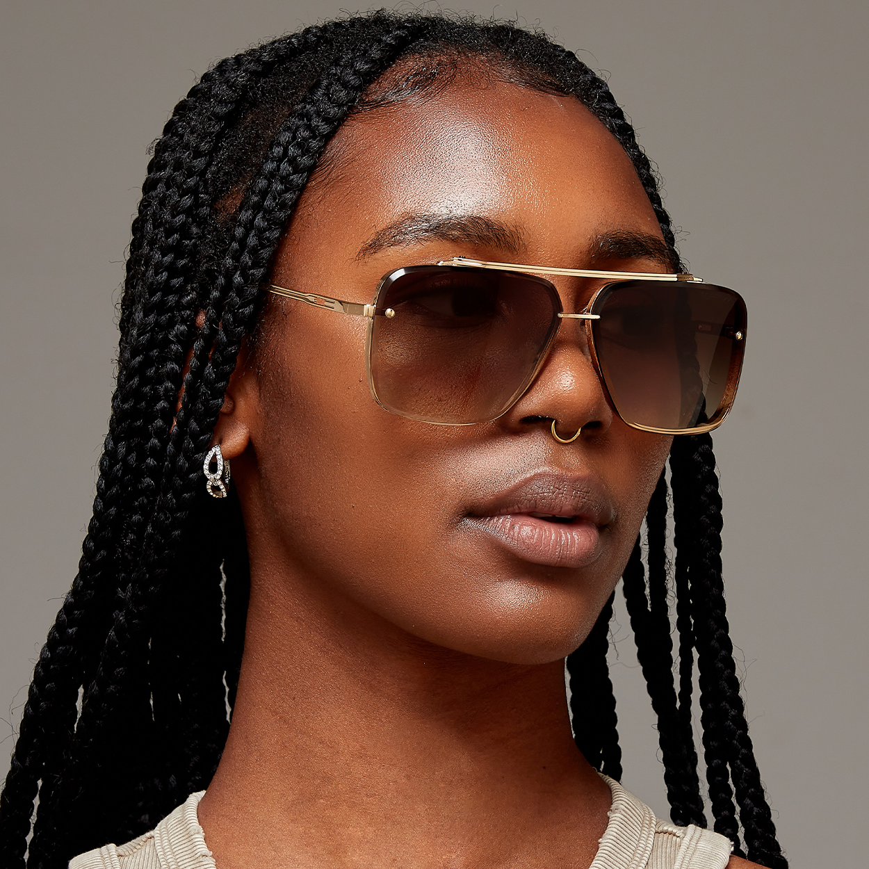 TopFoxx Bella Coffee Tangle-Free Oversized Square Aviator Sunglasses