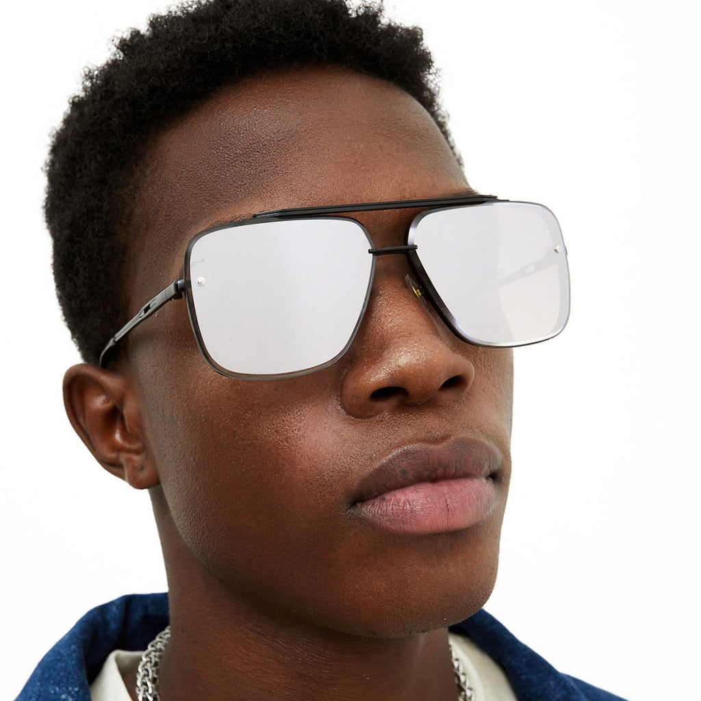 TopFoxx Bella Chrome Black Oversized Square Aviator Sunglasses