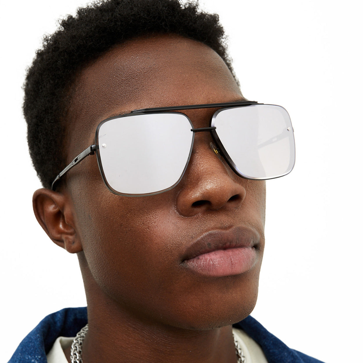 TopFoxx Bella Chrome Black Oversized Square Aviator Sunglasses