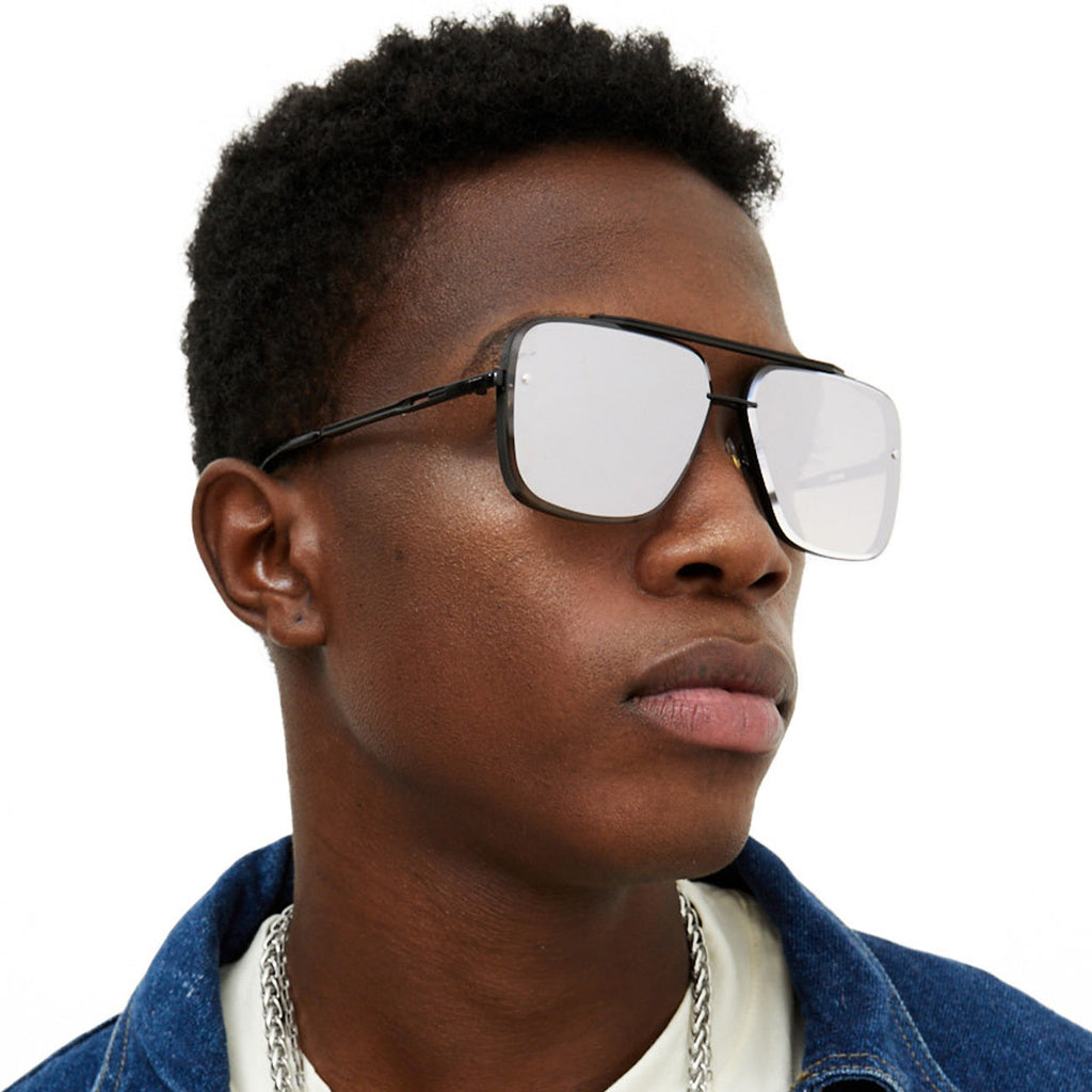 TopFoxx Bella Chrome Black Oversized Square Aviator Sunglasses