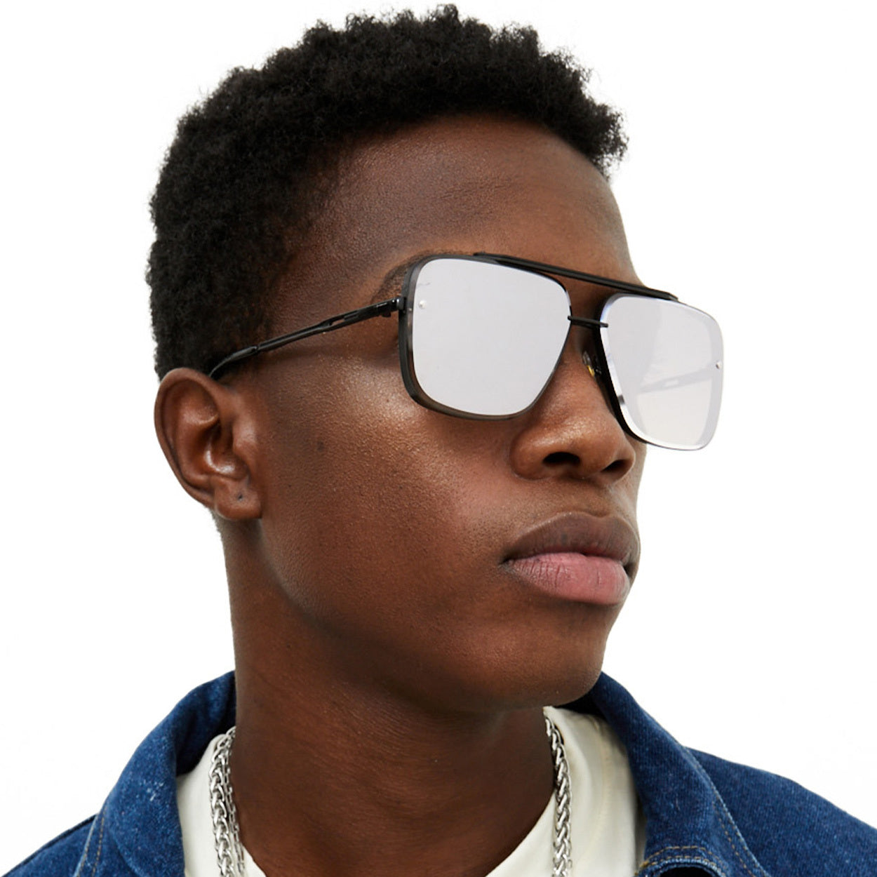 TopFoxx Bella Chrome Black Oversized Square Aviator Sunglasses
