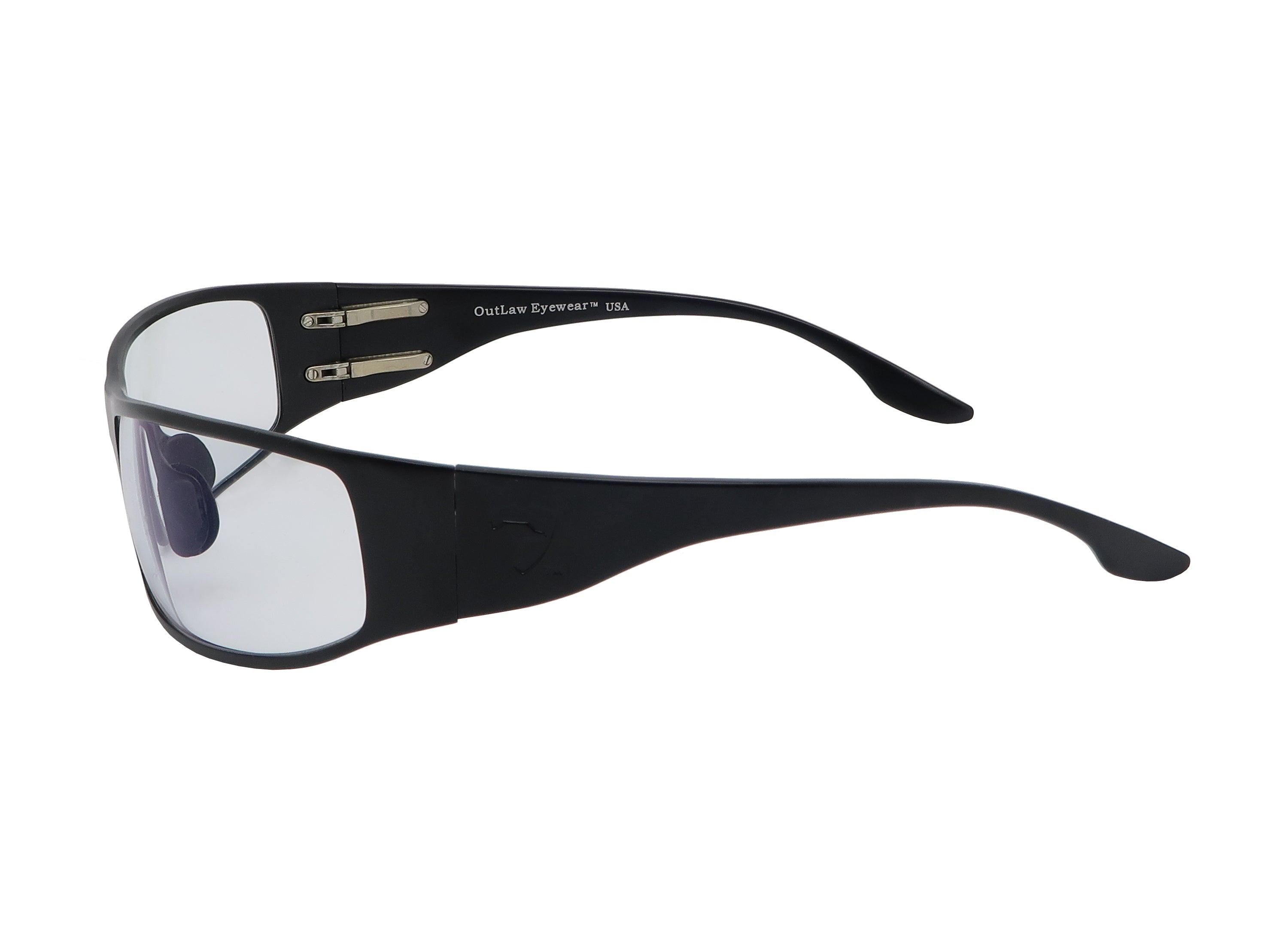 OutLaw Eyewear Fugitive TAC military polarized sunglasses with black frame and gray lenses, designed for outdoor and tactical use.