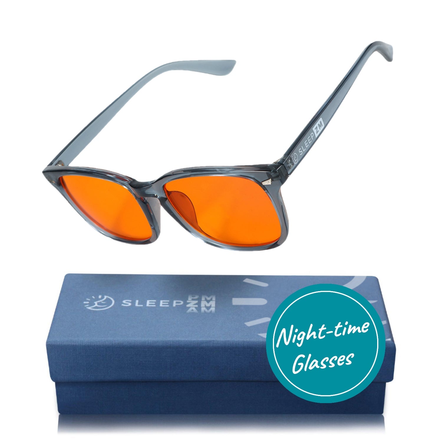 Blue Light Glasses by Sleep ZM in night-time wayfarer style, featuring blue frame and clear lenses for eye protection.