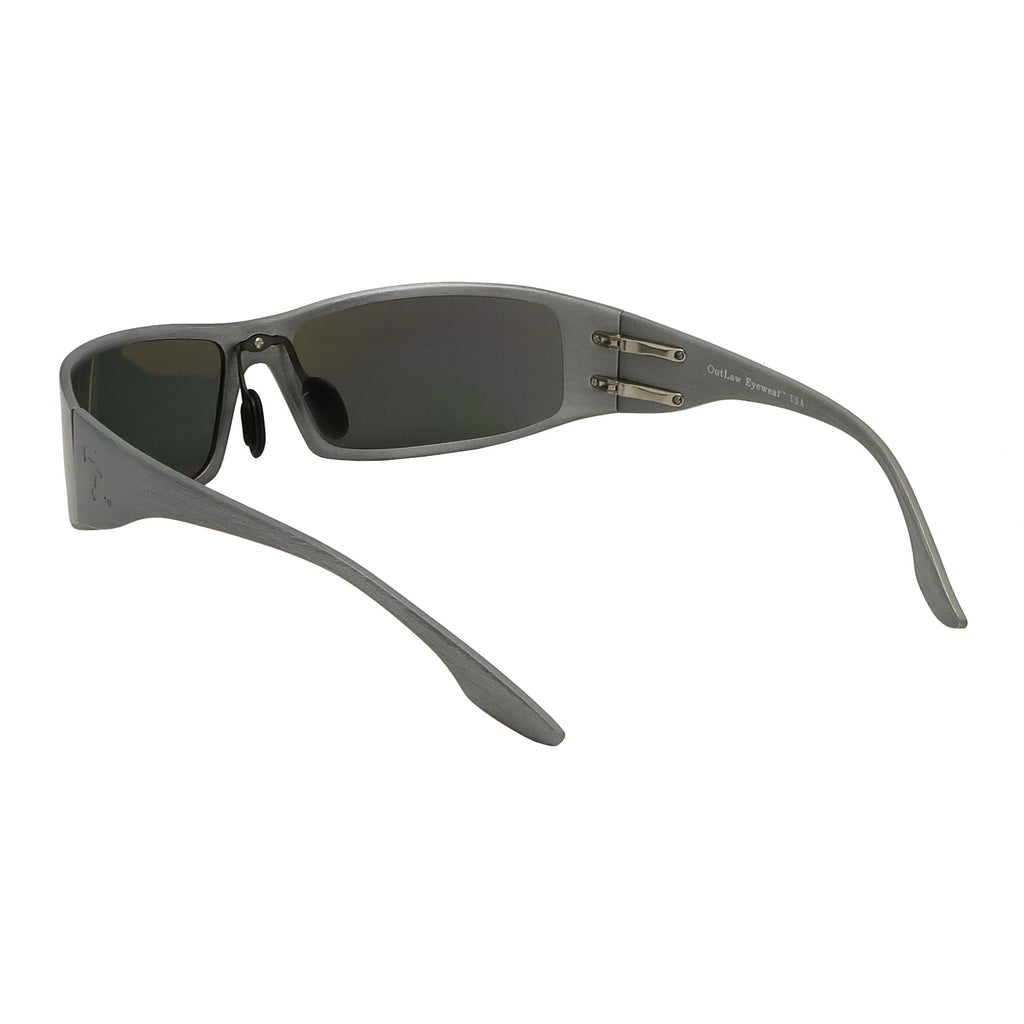 OutLaw Eyewear Fugitive TAC sunglasses with brushed gunmetal frame and polarized lenses, ANSI Z87.1-2015 safety rated