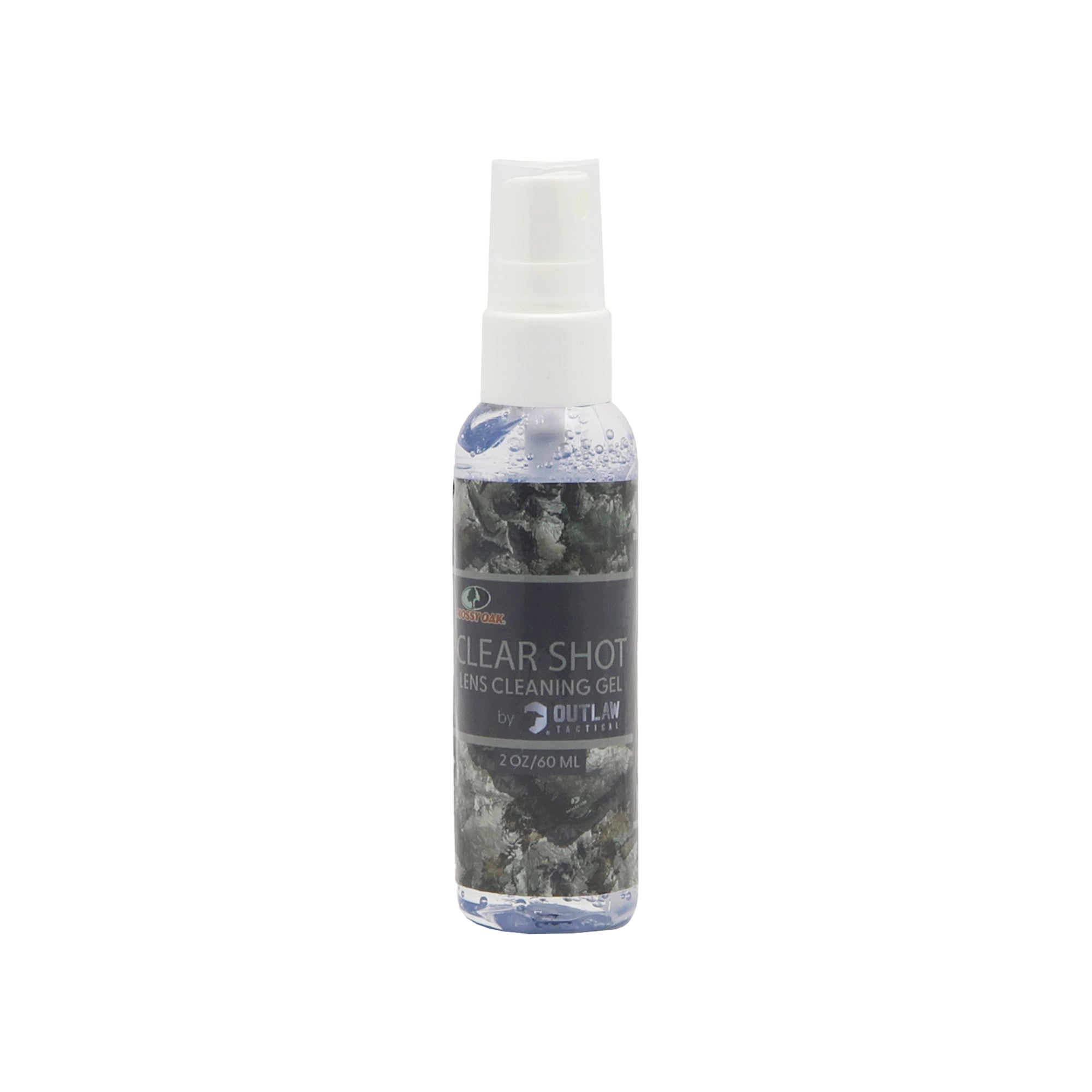 OutLaw Eyewear Mossy Oak ClearShot lens cleaner spray and anti-fog solution in a spray bottle for eyewear and goggles.