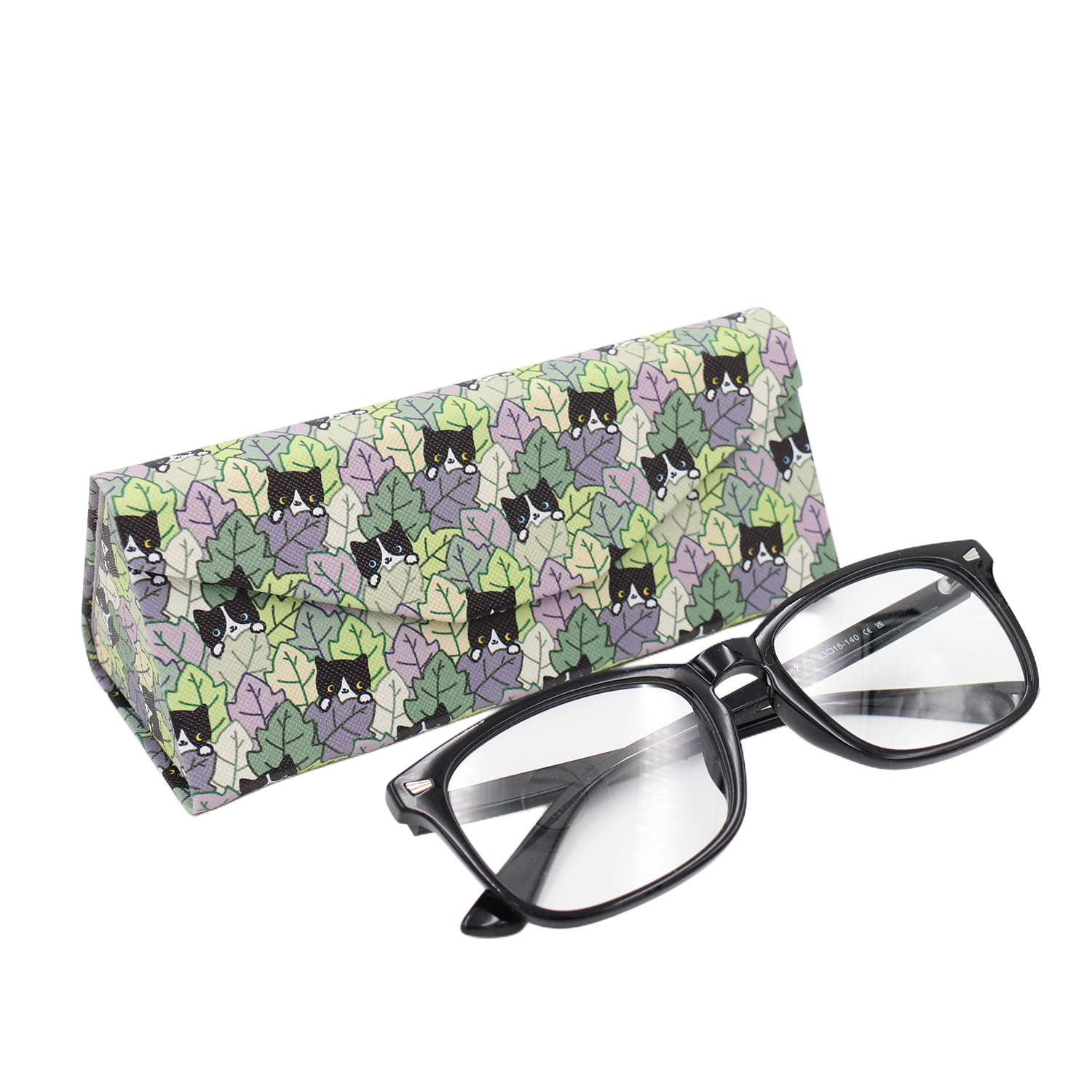 Cat Hide and Seek Print Vegan Leather Glasses Case